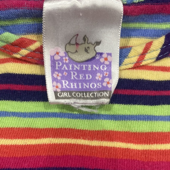 Girl’s Painting Red Rhine Long Sleeve Bright Rainbow Striped Dress - Picture 3 of 4